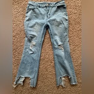 Cropped Distressed Blue Jeans